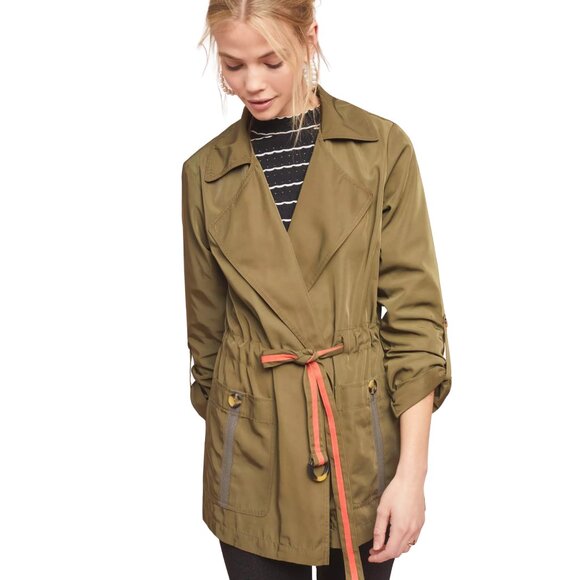 Anthropologie Gisborne Obi Trench Anorak Olive Green Jacket Women’s XL - Picture 2 of 9